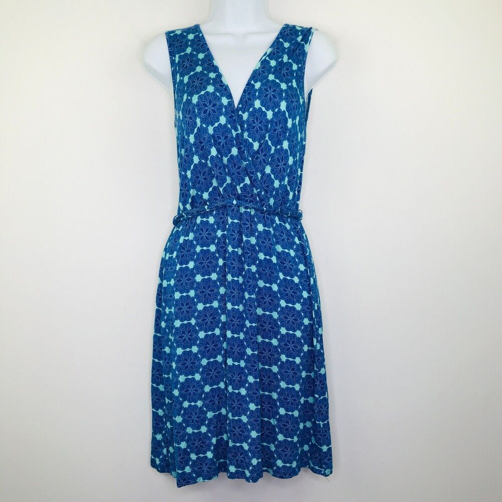Brixon Ivy Women's Medium Dress Blue Geometric Floral Belted Surplice Wrap BK10